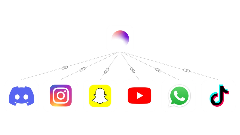 Helmit supports WhatsApp, YouTube, Instagram, Snapchat, TikTok, and Discord